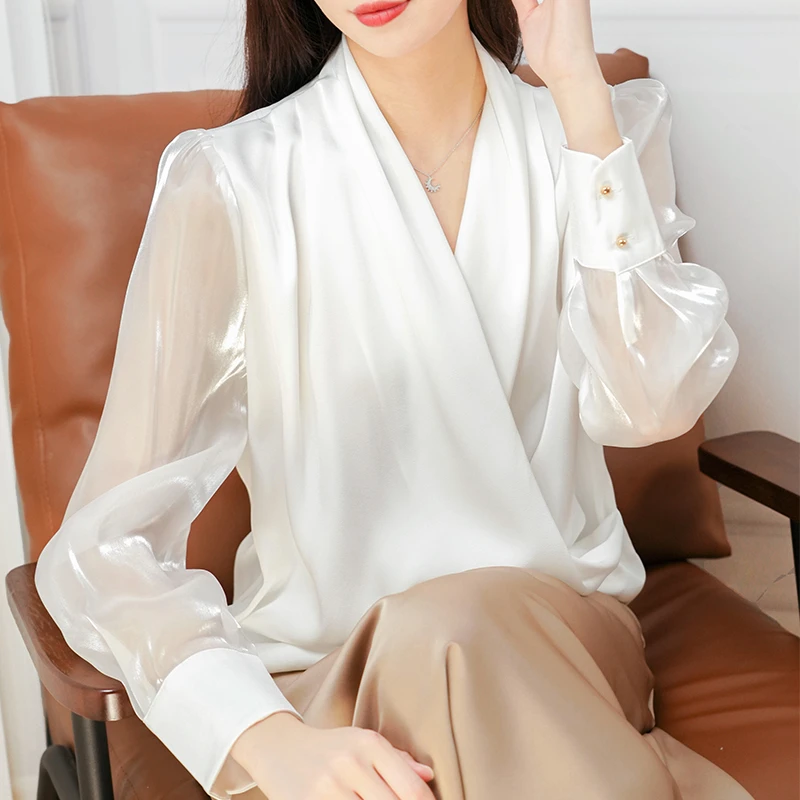 【清货福利】欧根纱优雅女士衬衫拼接网纱感