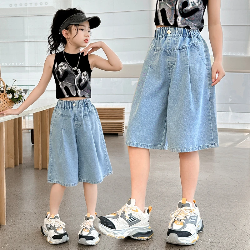 女童牛仔中裤2025新款夏装洋气裤子儿童中大童韩版夏季薄款五分裤