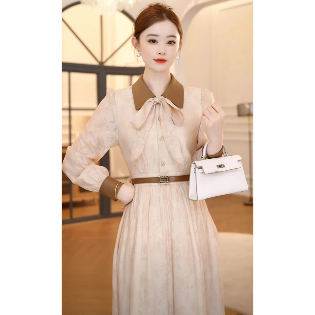 【嘉嘉JIANG】莫奈秋日 时尚洋气撞色收腰显瘦连衣裙 XJ243L1077