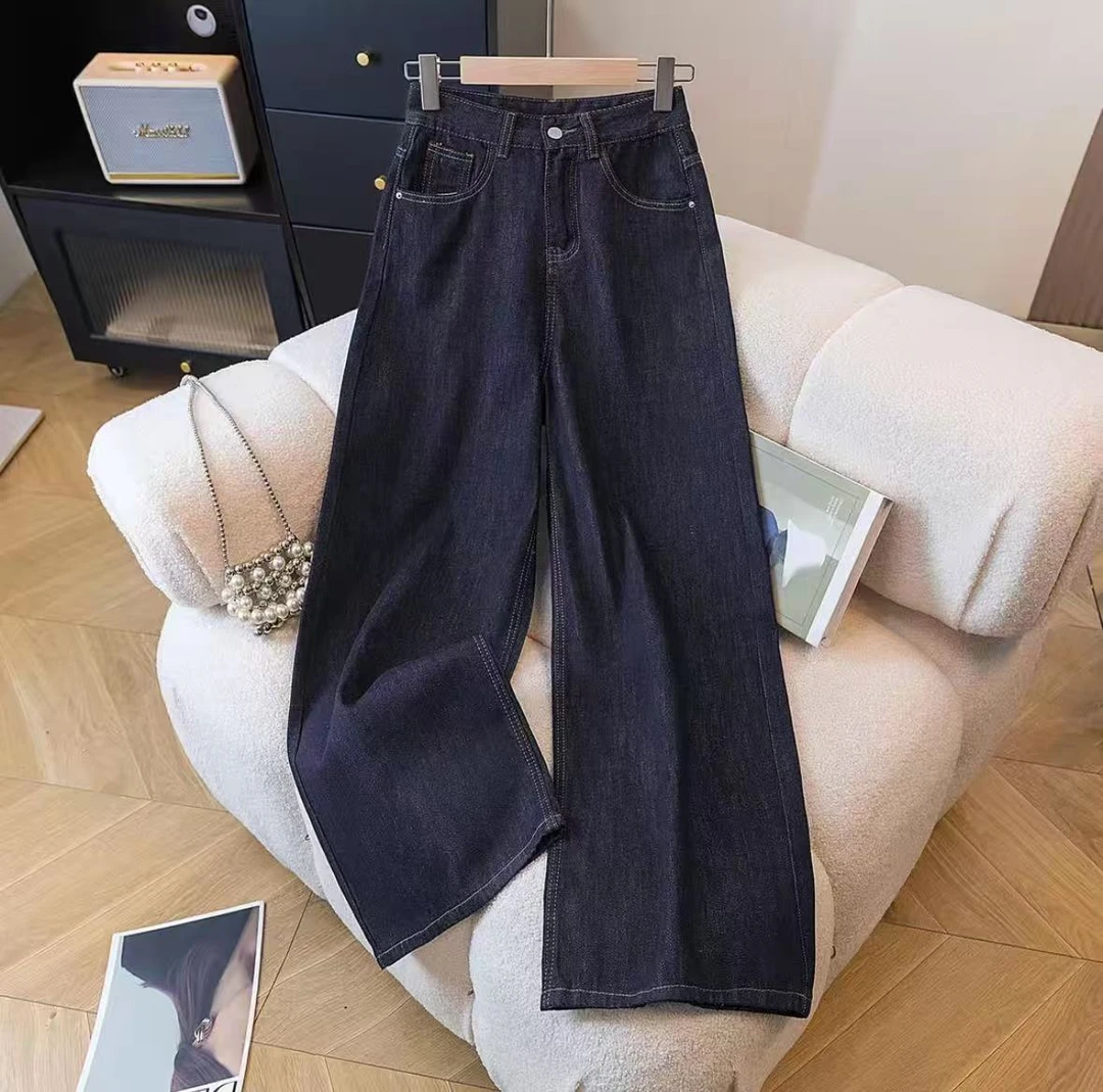 【运费险+现货】0819#冬季新款加绒加厚深色牛仔裤女高腰显瘦百搭
