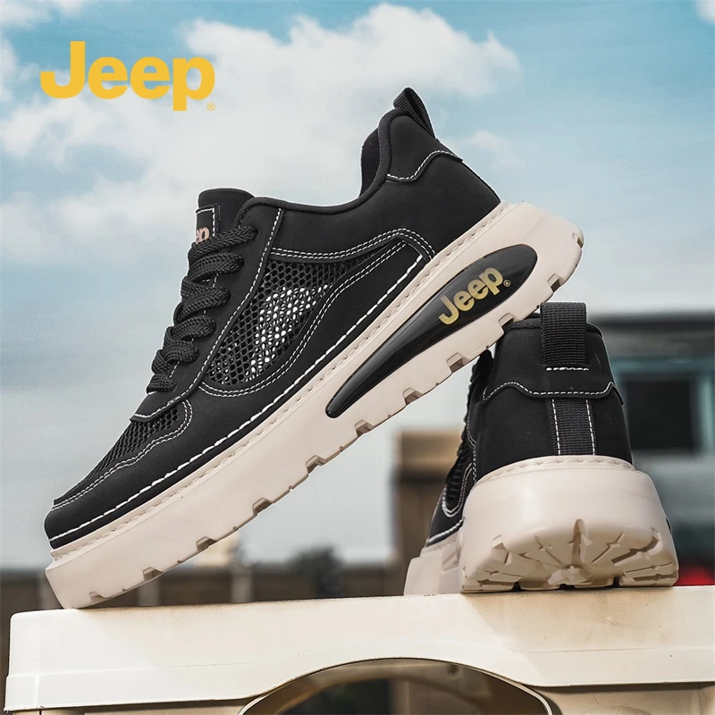 Jeep吉普男士板鞋2025夏季新款网面透气厚底增高百搭休闲运动鞋子