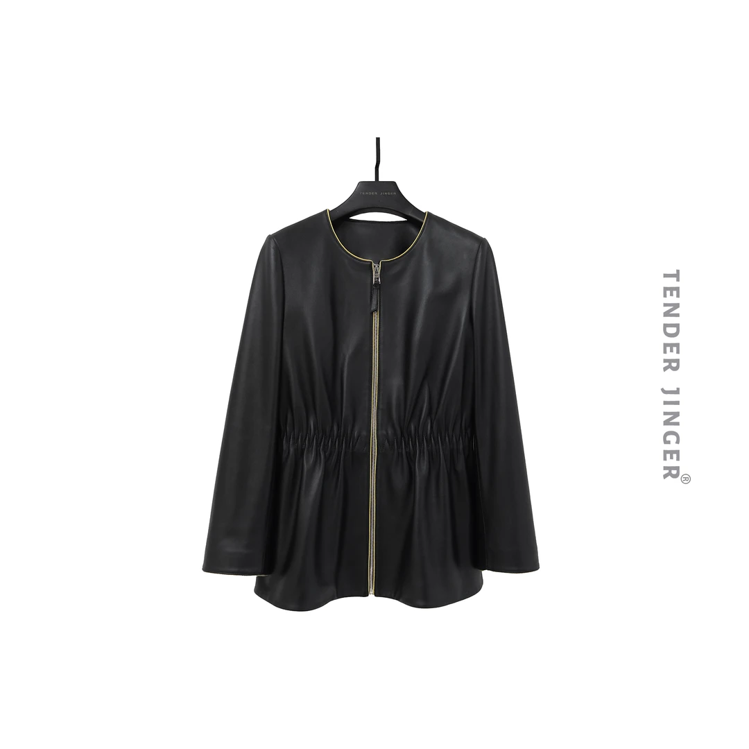 【专柜】2024春气质修身百搭圆领皮衣T2402MDD002M