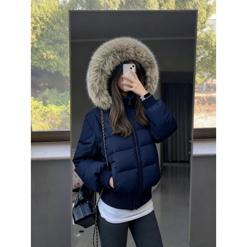 大毛领短款连帽加厚保暖小个子设计感洋气棉服外套女百搭面包服潮