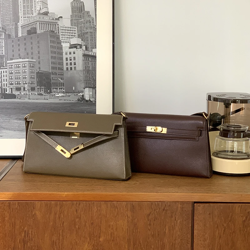 【凯莉腋下包】压纹头层牛皮 大容量法棍 眞皮单肩包 MA241007