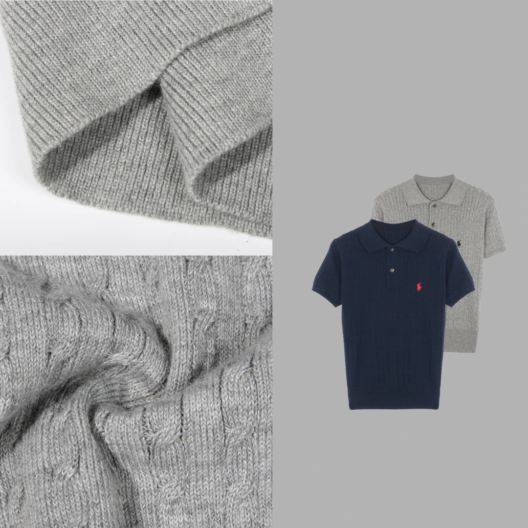 凯特丝蓓2163#POLO领小马刺绣翻领麻花提花短袖