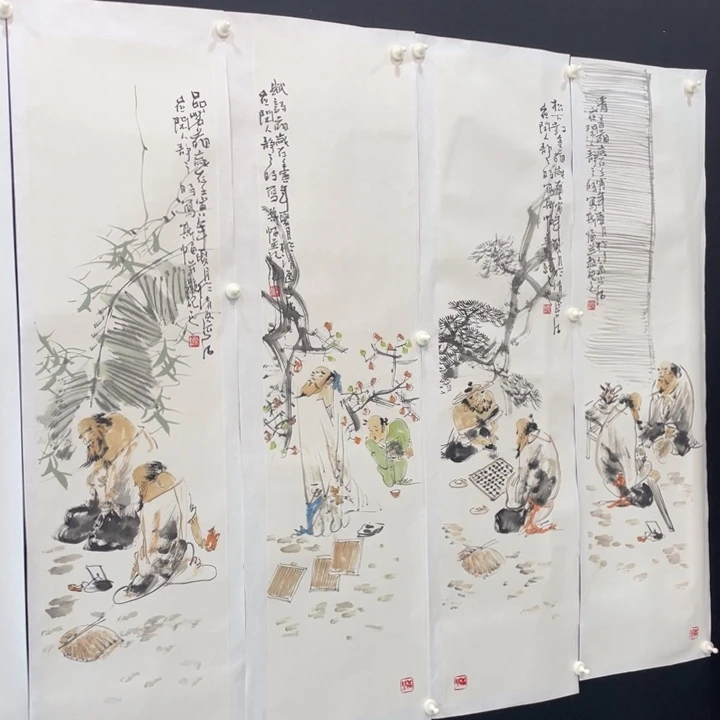 国画四尺对开四条屏