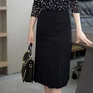 2025春季黑色半身裙女新款高腰时尚西装裙中长款开叉显瘦百褶裙