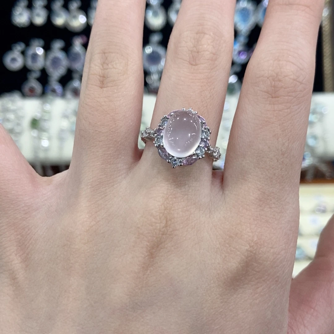 芙蓉石戒指银S925镶嵌