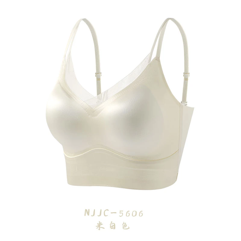 娜家·国风【轻奢美背】缎面固定杯Bra交叉网纱背心吊带女士（5606）