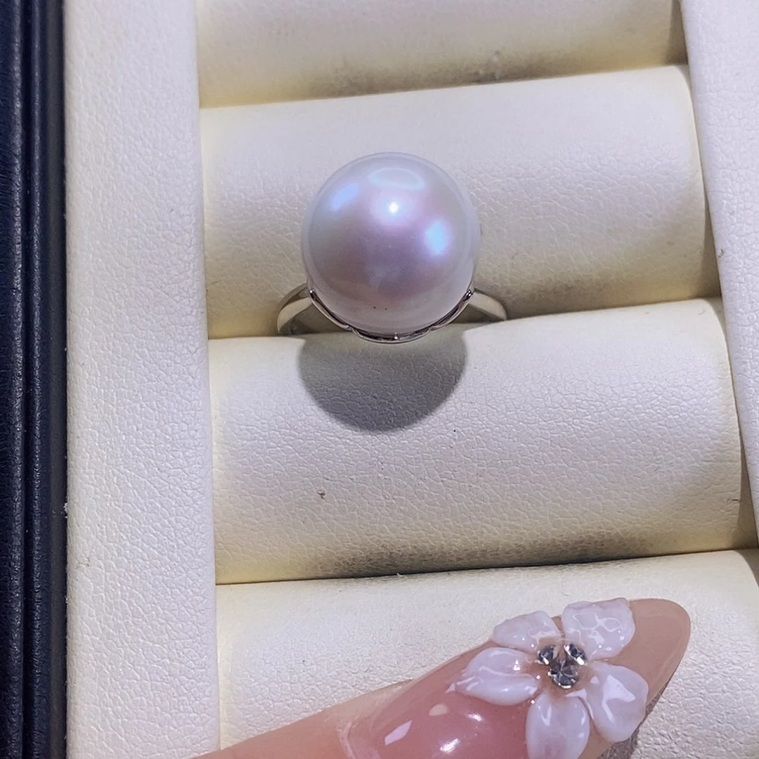 淡水珍珠戒指银S925镶嵌肥*妞