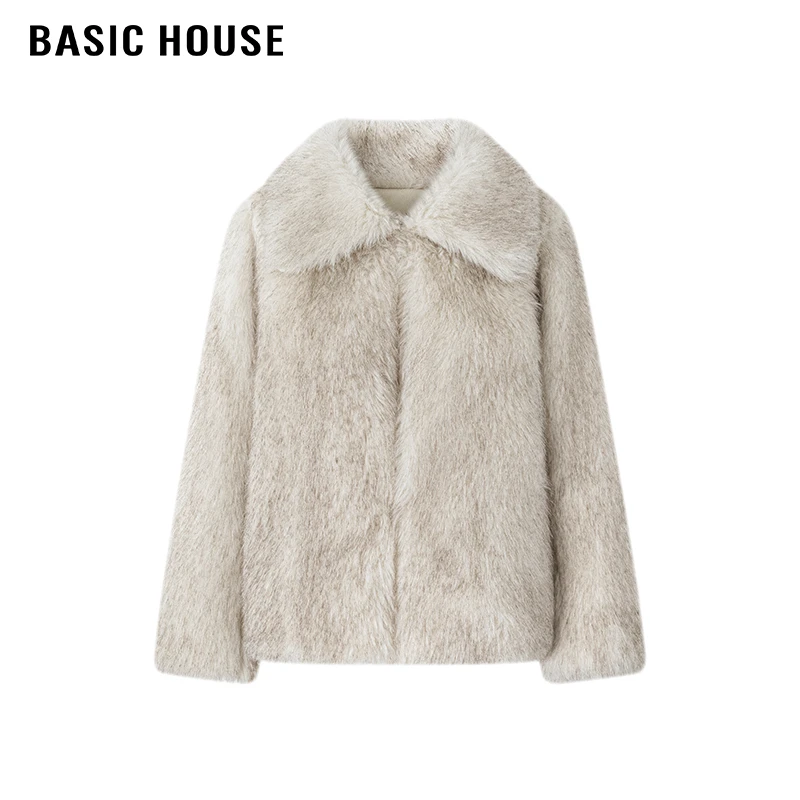 百家好/Basic House皮毛一体外套女高级感保暖环保仿皮草大衣2024