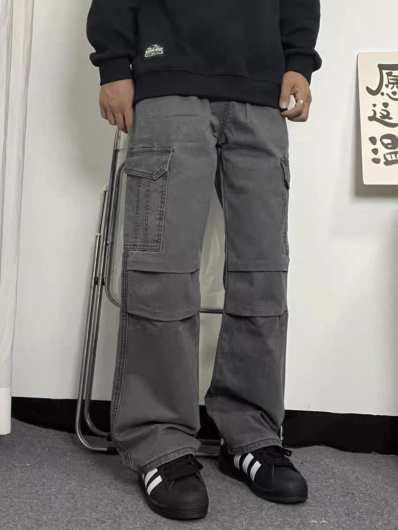 春夏新款美式复古多口袋工装裤男女cleanfit宽松阔腿直筒休闲裤