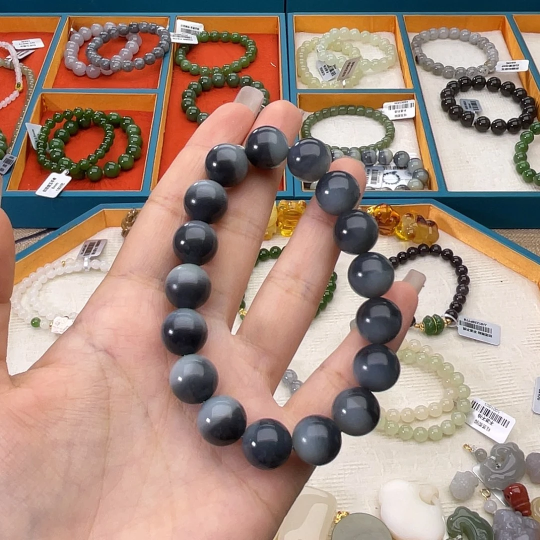 和田玉未镶嵌手链w54青花12mm