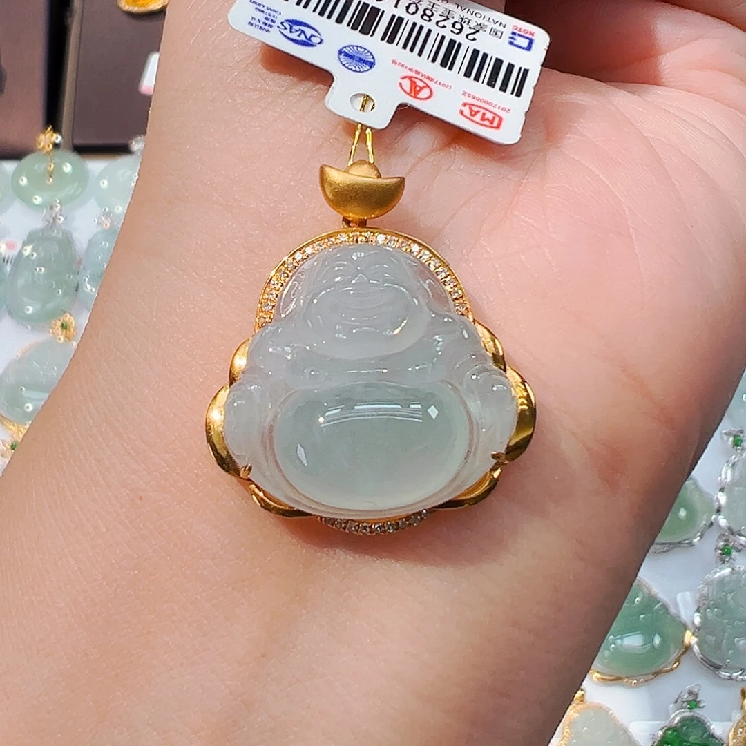 吊坠(不含链)18K金镶嵌翡翠佛公