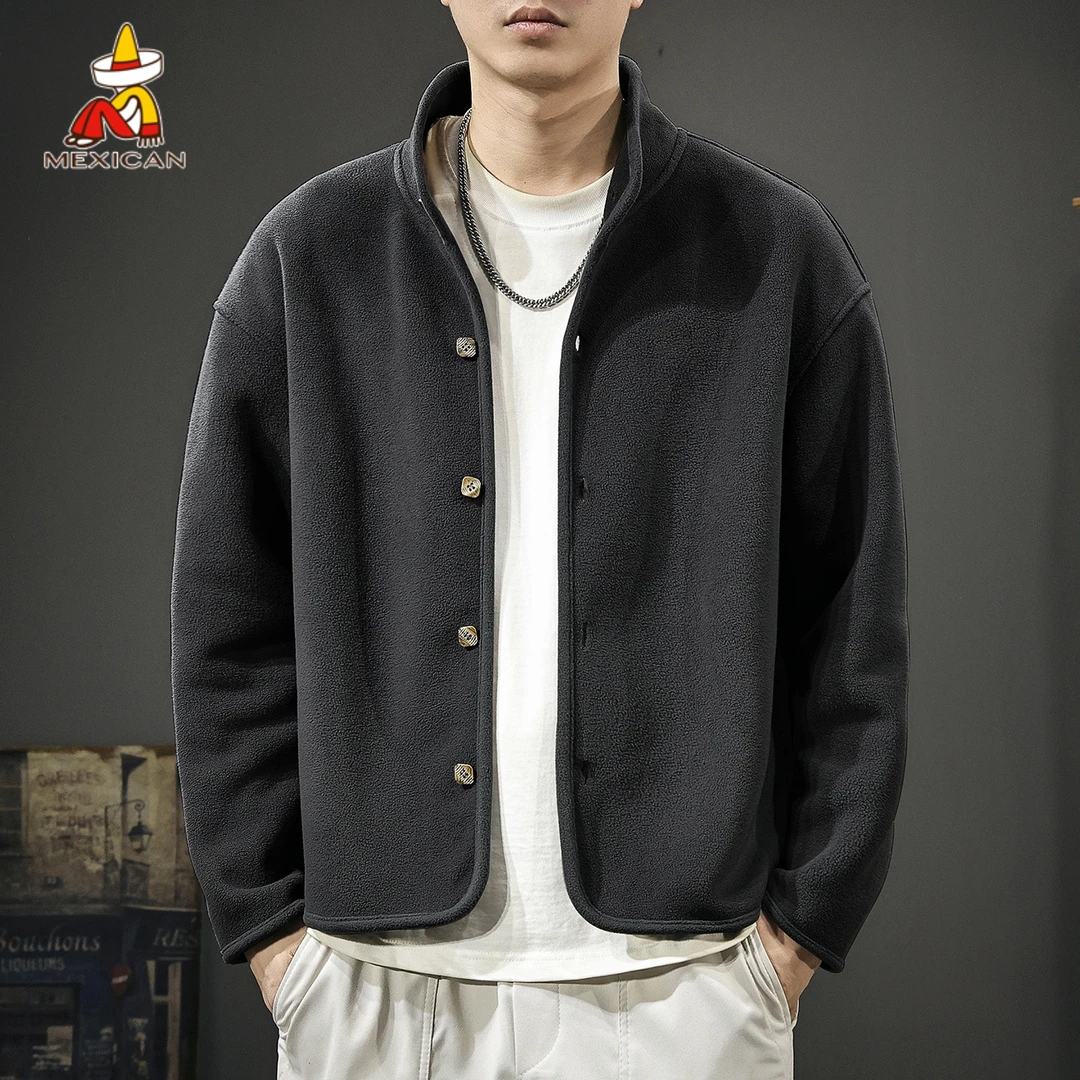 Mexican/稻草人冬季摇粒绒保暖夹克男款宽松大码男士加厚长袖外套