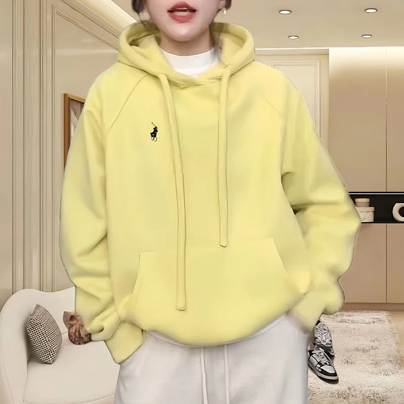 秋冬慵懒风小马刺绣连帽加绒卫衣2025新款女装小个子宽松上衣女士