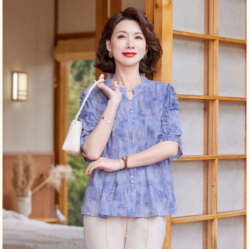 中年妈妈夏装t恤小衫宽松衬衣2025新款洋气质中老年女装两件套装