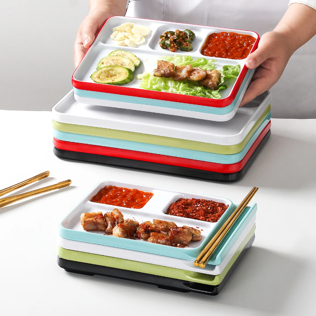 密胺餐具韩式烤肉烧烤火锅店调料盘子蘸酱蘸料碟子分格小吃盘商用