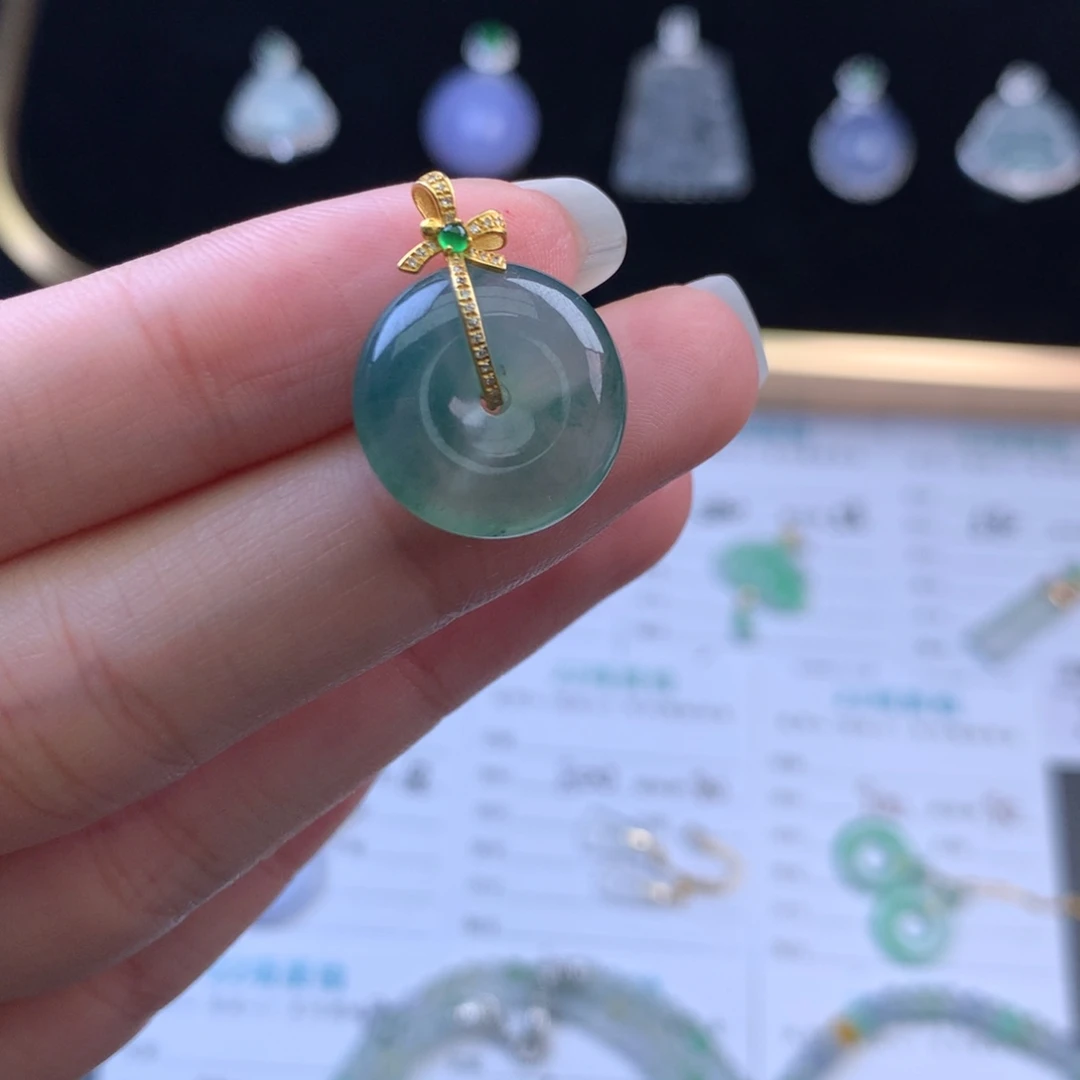 翡翠18K金镶嵌挂件48小时鉴赏期  退货不扣服务费