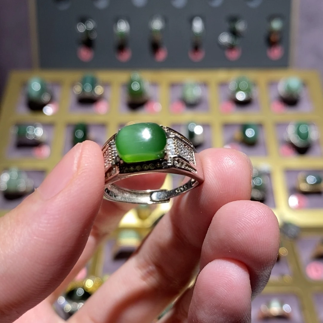 和田玉（碧玉）戒指银S925镶嵌