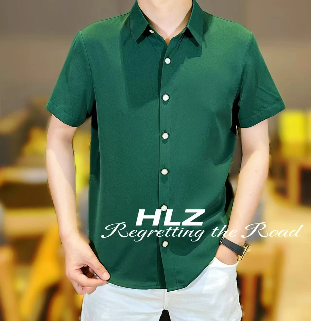 2025早秋新款男士时尚休闲个性简约大气纯色纽扣款翻领短袖衬衫