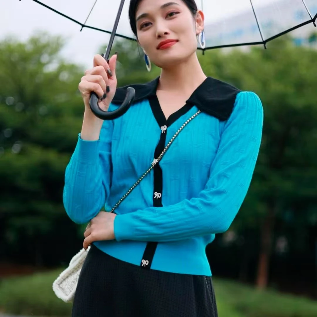 865866 A货拼色简约气质亮色上衣