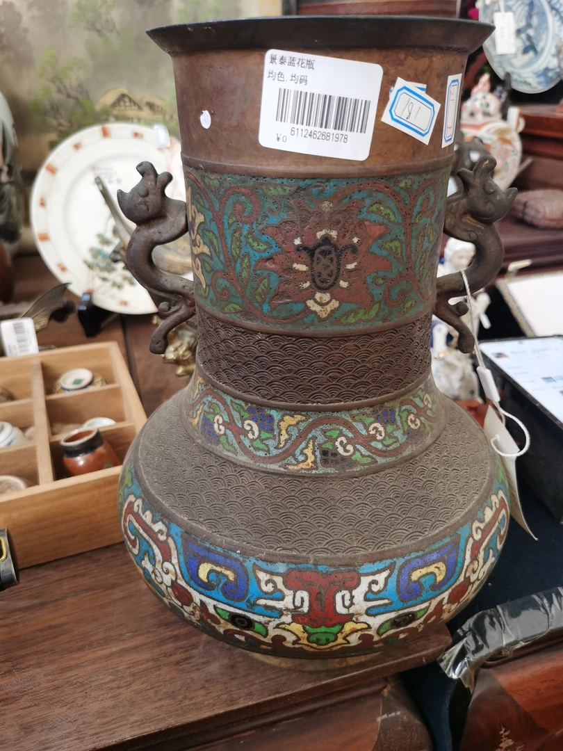 密胺瓷茶道具景泰蓝双耳瓶