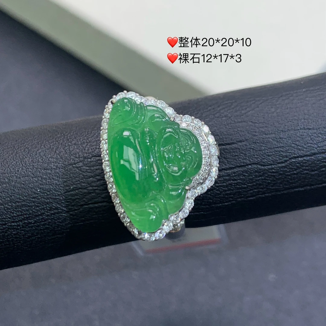 新品推荐·18K金冰种冰绿佛公缅A翡翠玉石戒指吊坠两用款气质