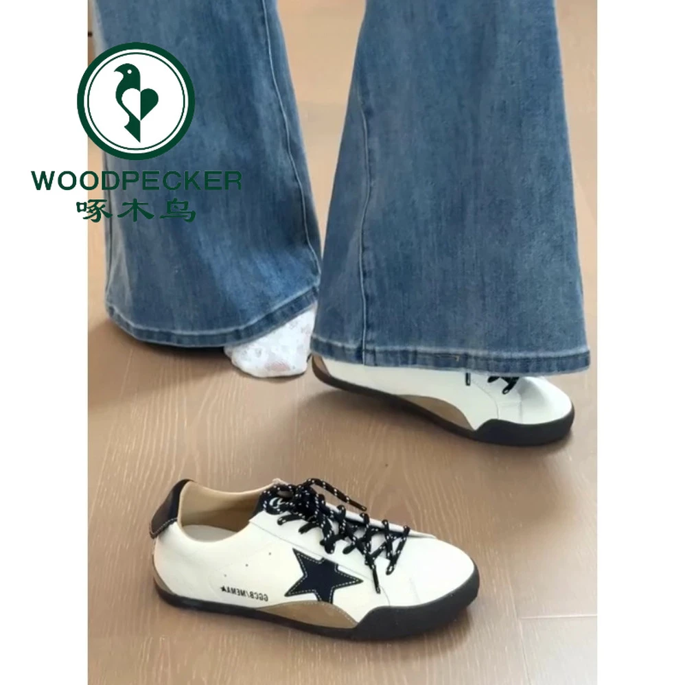 啄木鸟星星小白鞋女2025新款夏季软底休闲板鞋百搭德训鞋运动鞋子