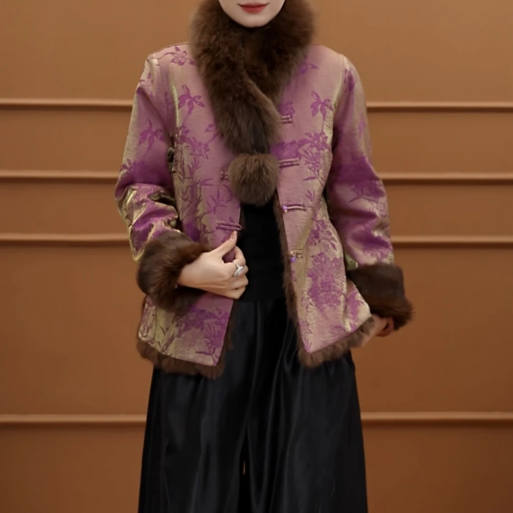 【清越】直下摆冬季单排扣女新中式上衣复古加厚双面双穿保暖外套女