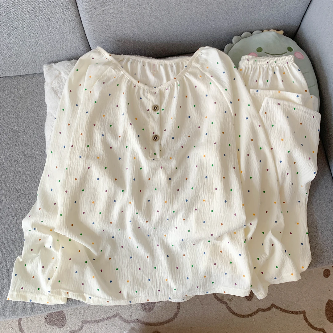 彩虹波点云朵棉睡衣秋冬季女款爆款2025新款家居圆领长袖长裤套装