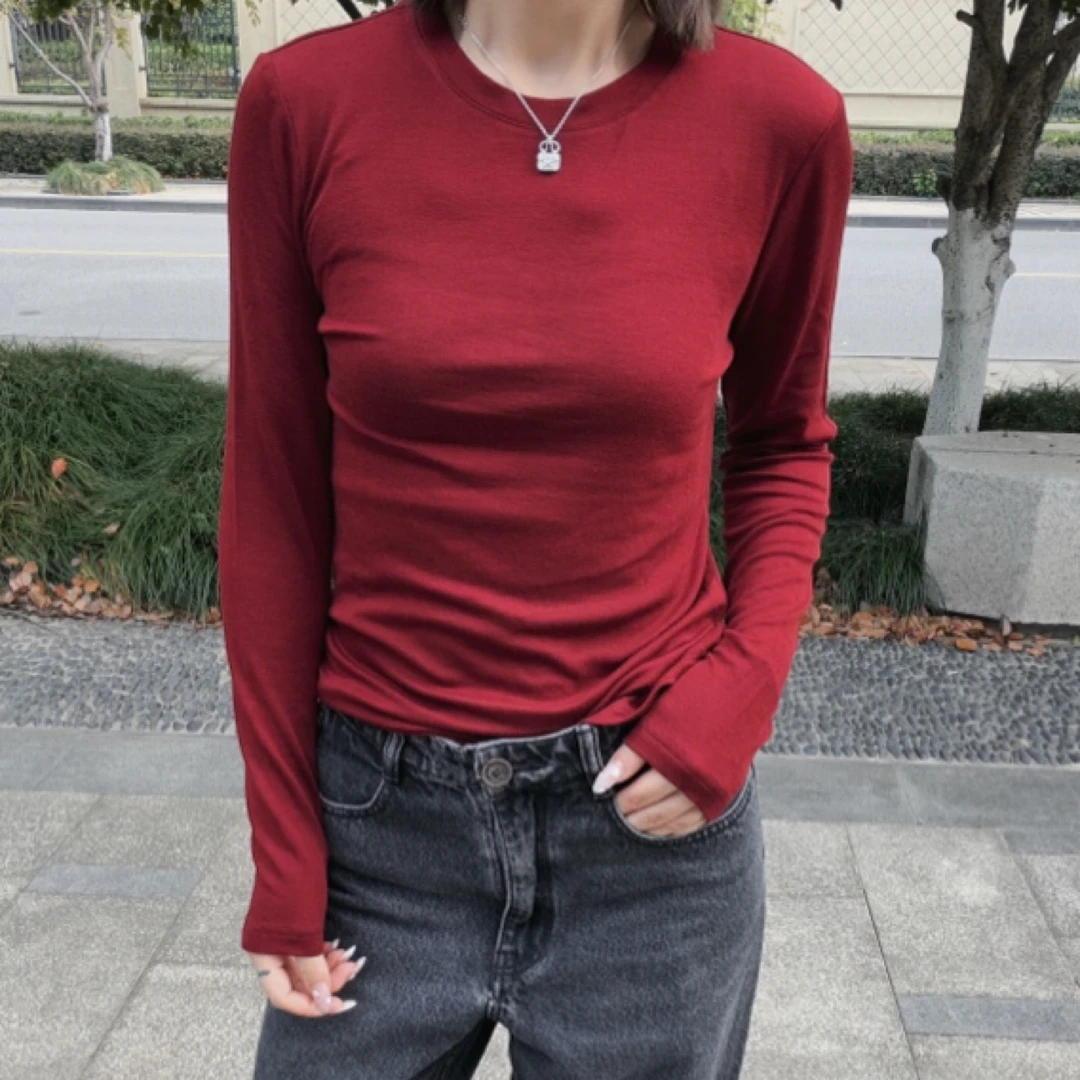 【秋冬爆款圆领】奥地利进口兰精天丝羊绒羊毛T恤 25901