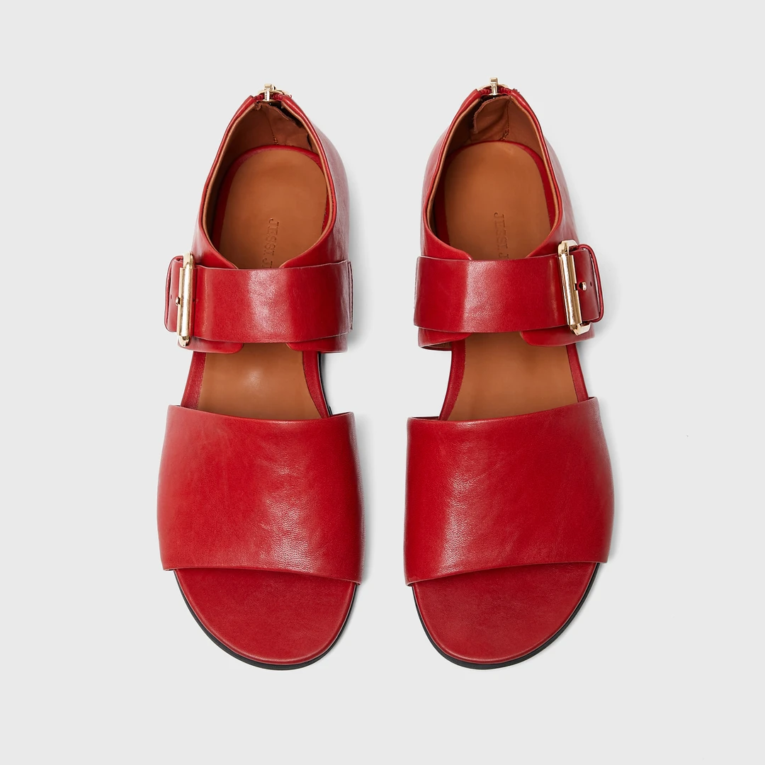 舒适时尚百搭红色沙滩鞋平底鞋手工鞋子搭配裙子仙女鞋罗马凉鞋潮