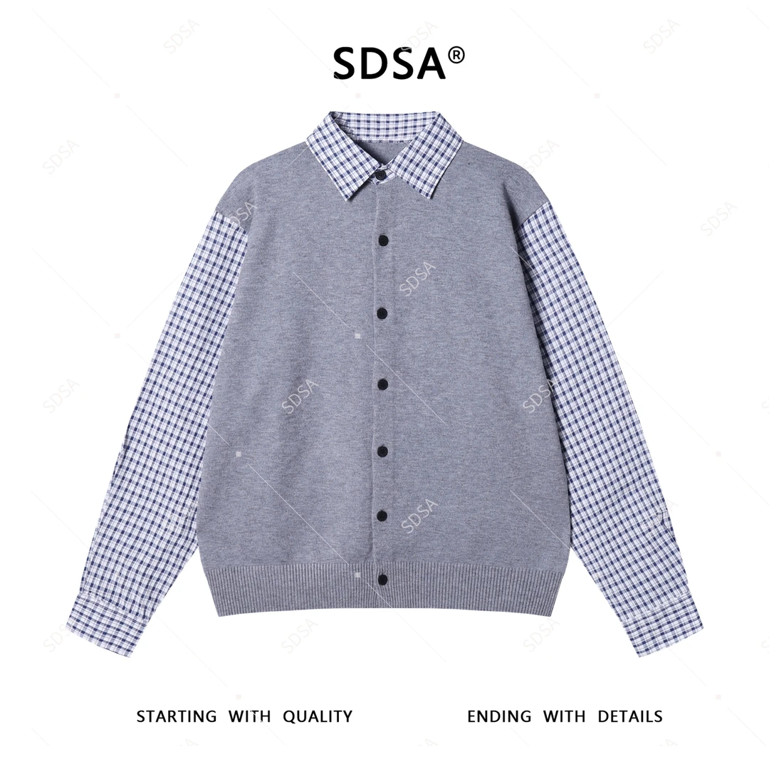 SDSA男士2025新款轻奢痞帅男装撞色拼接翻领纽扣开衫针织毛衣百搭