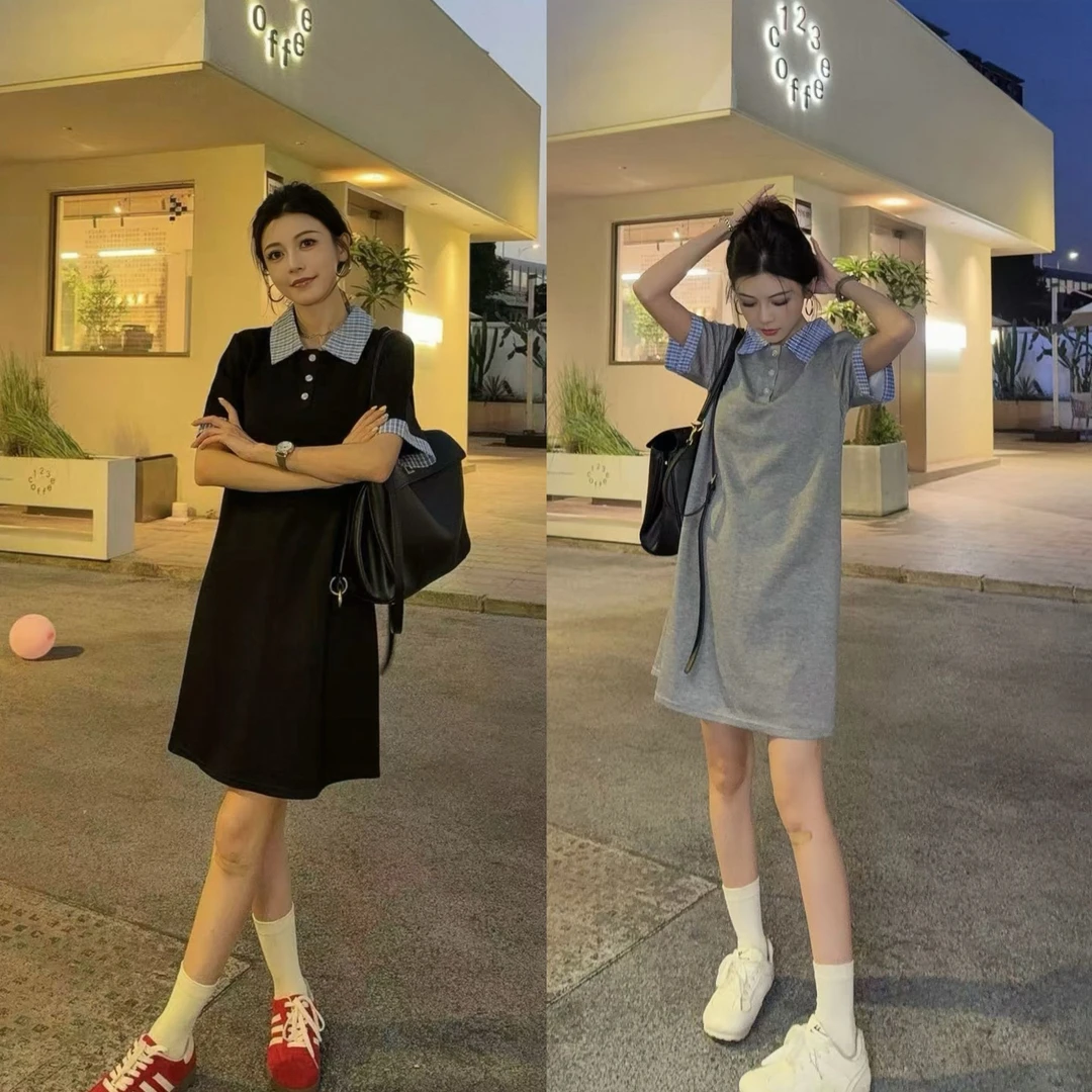 韩系气质衬衫领连衣裙仙女公主裙子女简约百搭直筒长裙