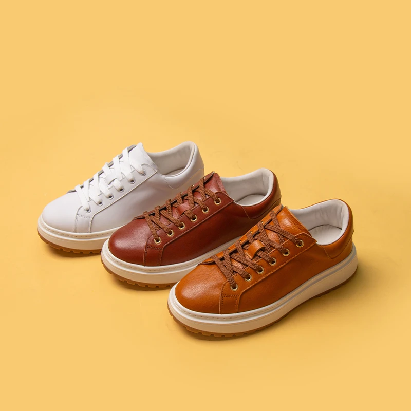 植鞣牛皮休闲板鞋纯色低帮板鞋运动鞋透气情侣韩版系扣车缝线
