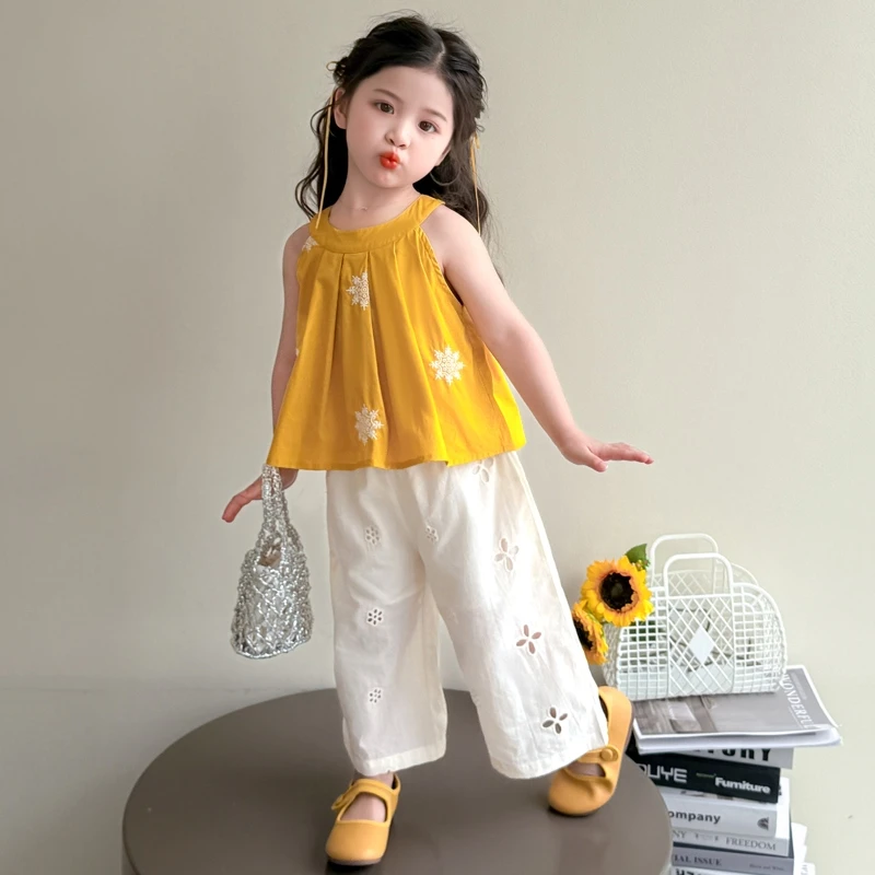 女童夏装套装2025年款衣服儿童洋气阔腿裤女宝宝独特休闲夏季童装