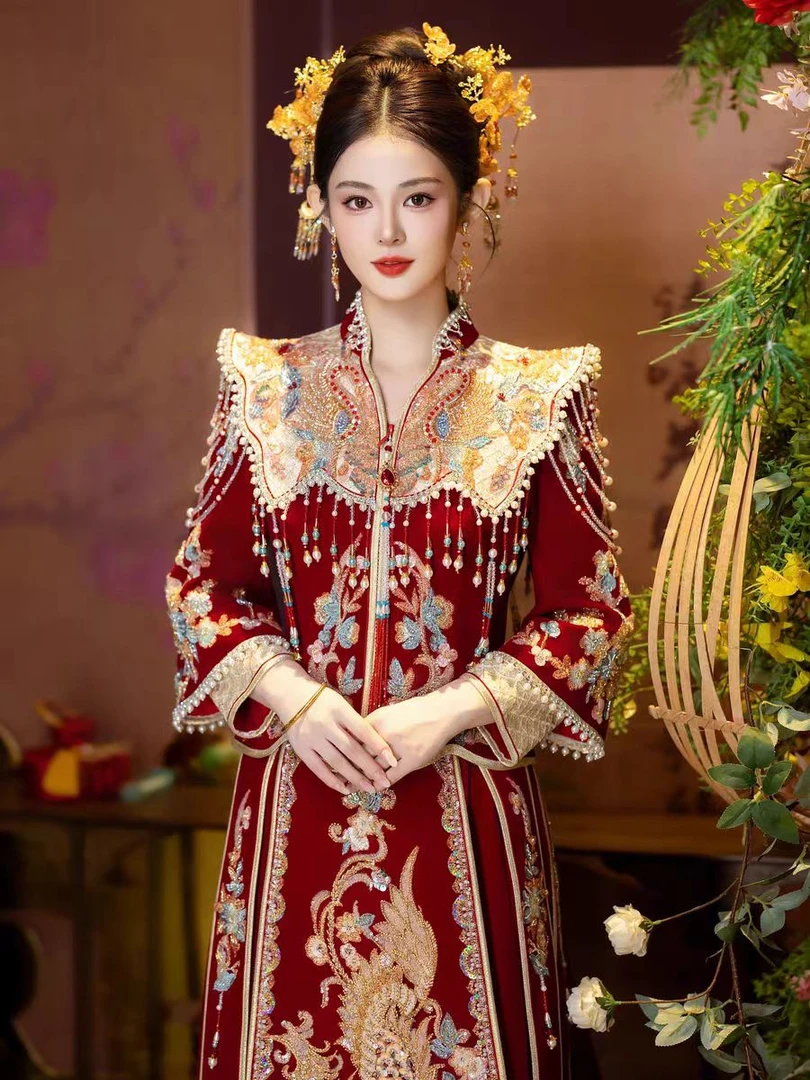 秀禾服婚服2025新款丝绒嫁衣高端出阁服新娘结婚新中式敬酒服