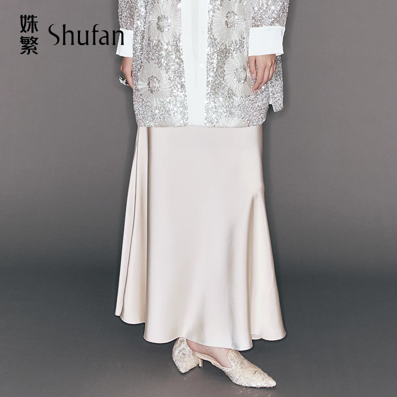 姝繁 米白色简约优雅慵懒随性半身裙气质时尚百搭女装 SDWFR1Q619