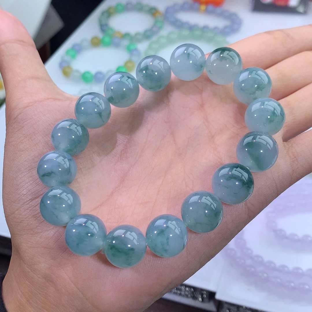 翡翠未镶嵌手链冰飘蓝花手串