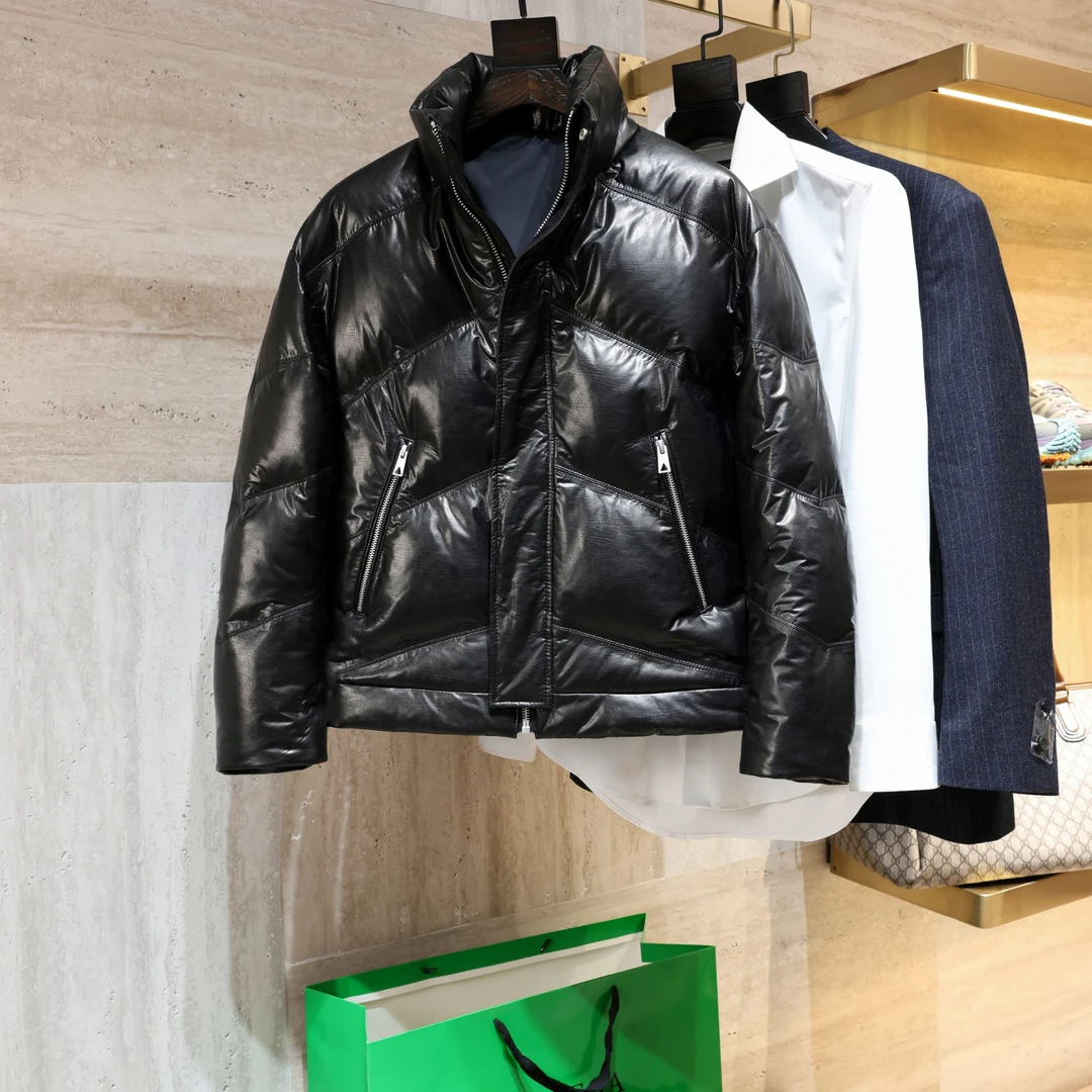 Bv 86000版 進口胎牛皮鹅绒真皮羽绒服男外套