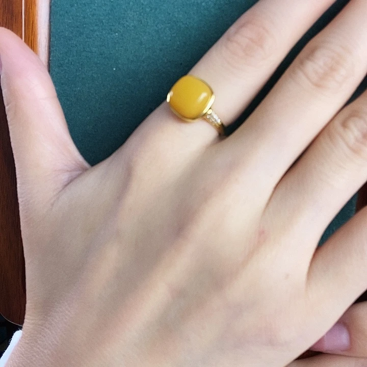 银S925镶嵌蜜蜡戒指戒指