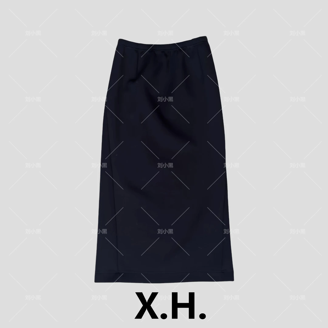 （清）高弹抓绒黑色拼接半身裙