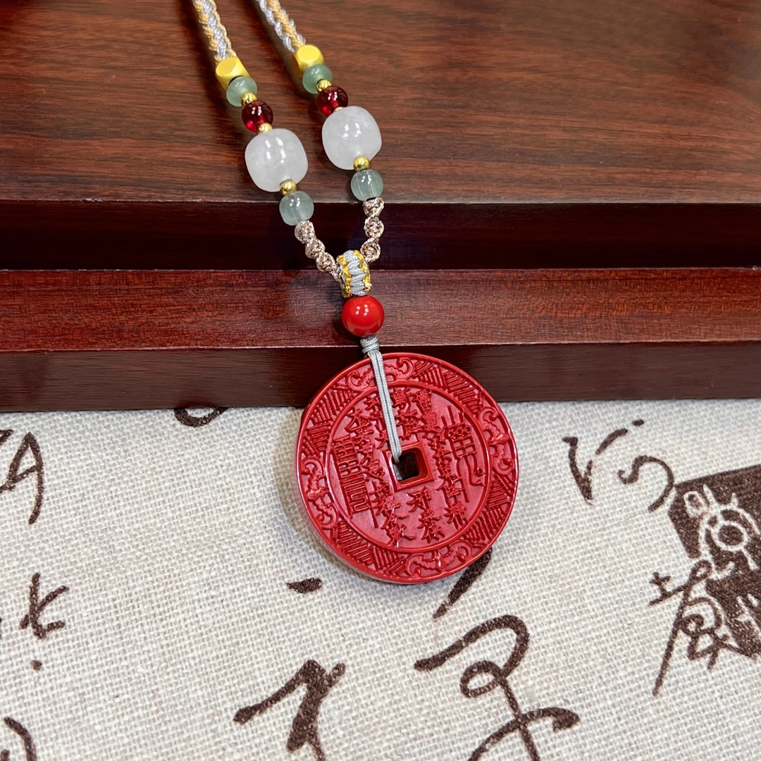 含辰砂工艺品高含量朱砂水飞砂山鬼花钱设计款吊坠项链