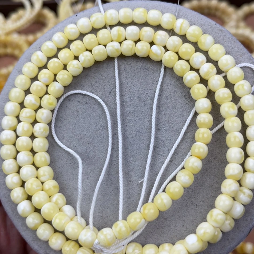 蜜蜡未镶嵌颈饰纯天然俄瓷白花极限弧高桩6.5*6