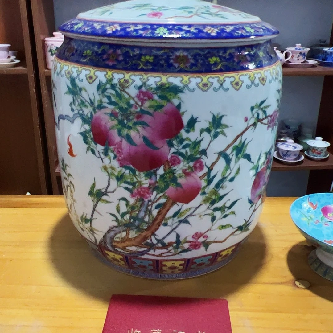 摆件瓷景德镇陶瓷寿桃米缸