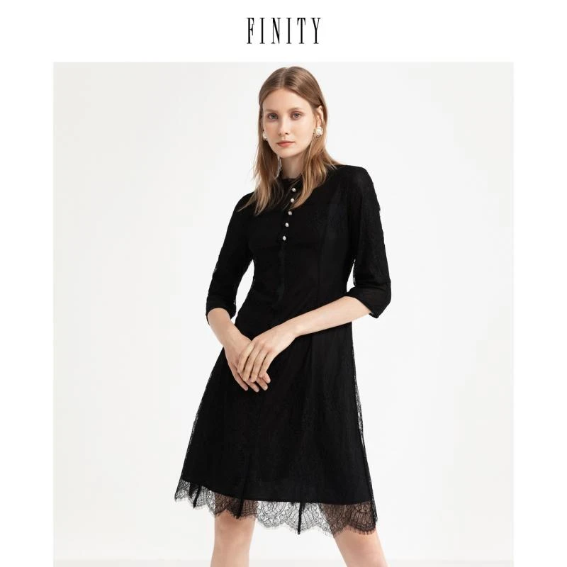 【专属】FINITY 新款蕾丝复古圆领百搭中长款连衣裙 F21UC4641L