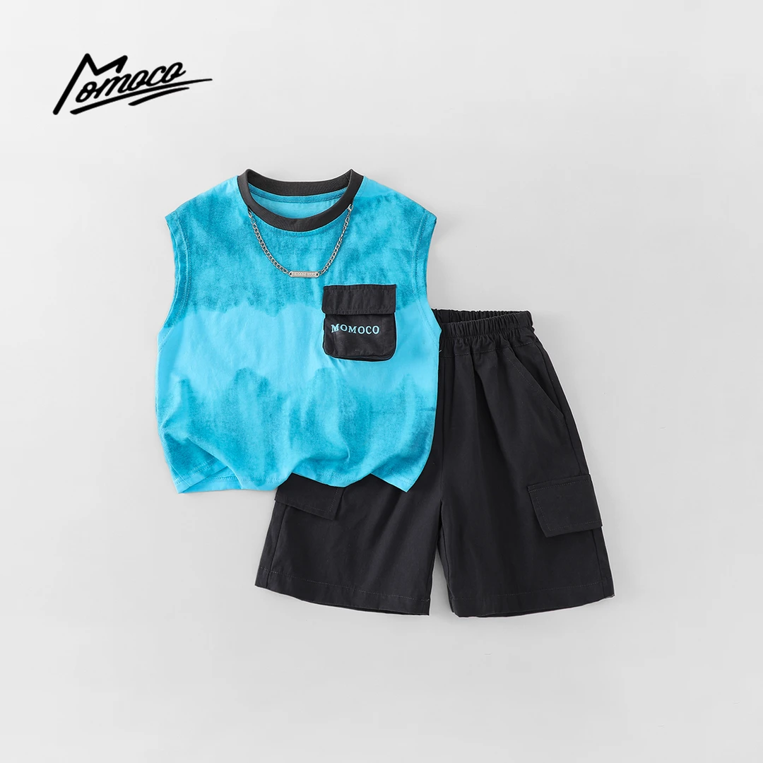 MOMOCO夏季男童休闲晕染拼接套装痞帅宝宝洋气两件套77230578749