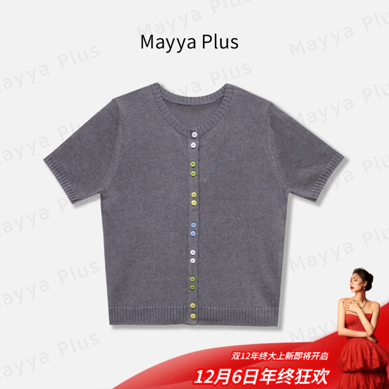 【如约】Mayya Plus麦芽定制圆领针织短袖开衫减龄修身外搭32526899