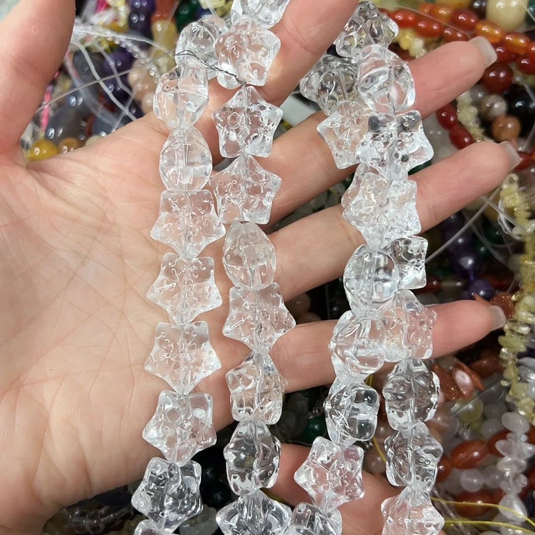 玛瑙/玉髓未镶嵌珠宝半成品，压电白水晶五角星大长条